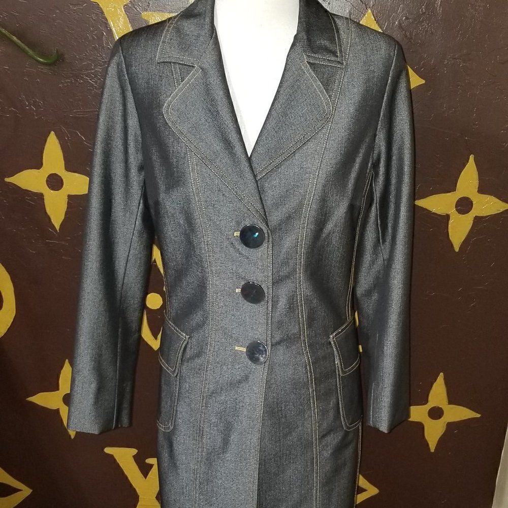 *Stunning* Cache'  Denim Trench style jacket Small - Picture 2 of 2